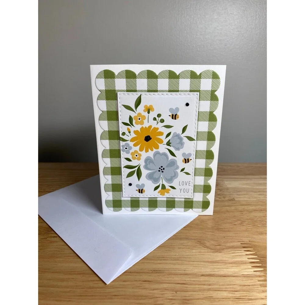 Bee & Flowers Greeting Card – Handmade A2 Card – All Occasion Blank Card